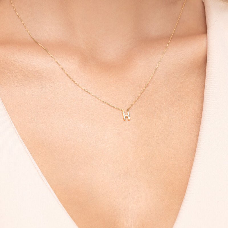 Necklace Letter "H", 14K yellow gold with diamonds