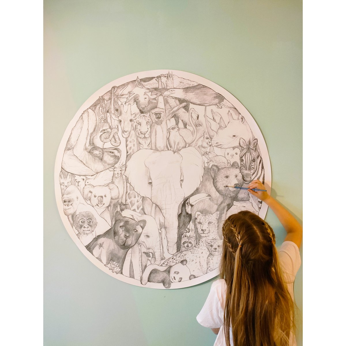 Yet Visser wallpaper circle Jungle animals (can be colored) 100 cm removable SUSTAINABLE