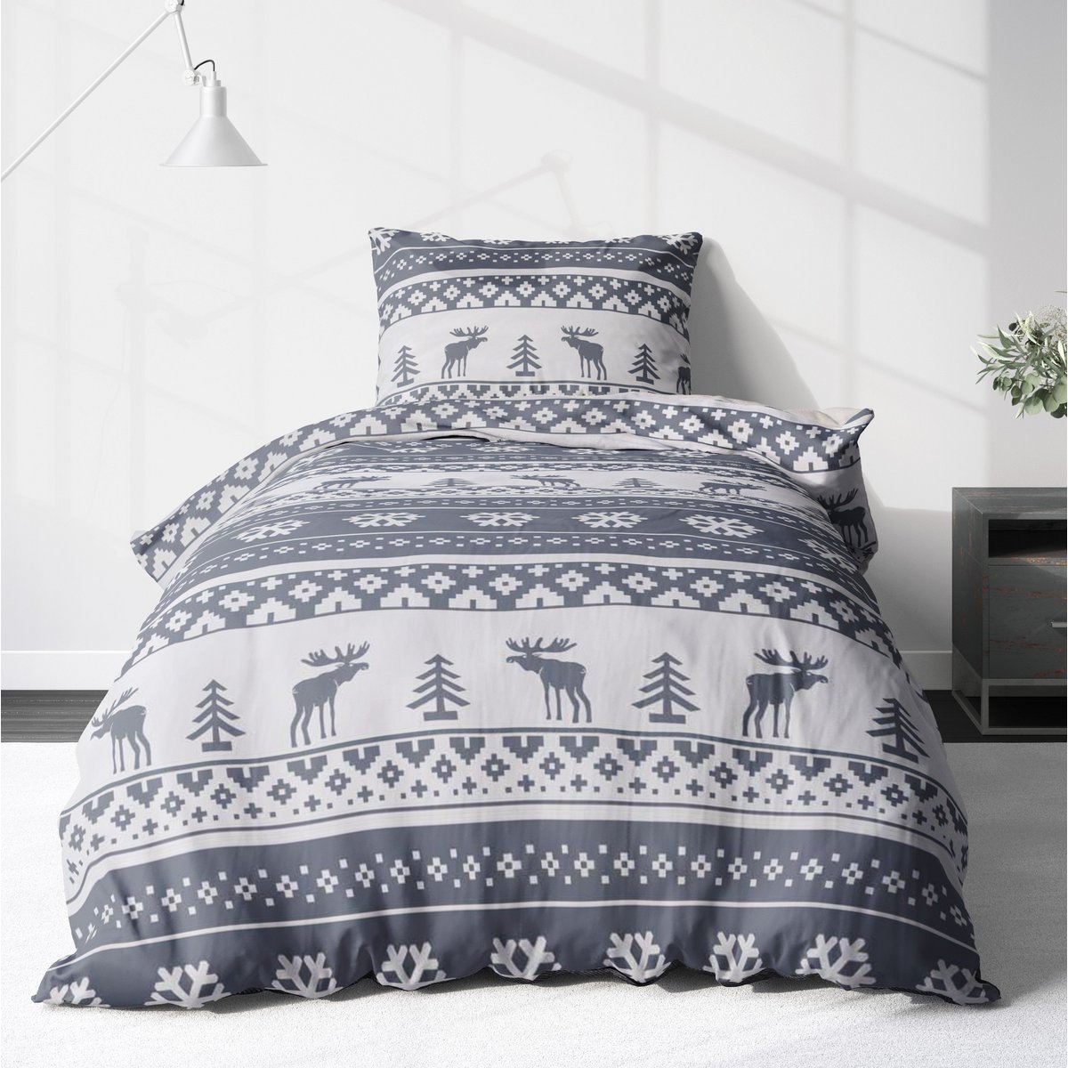 Beaver beddengoedset 135x200cm Kerstmis in grijswit