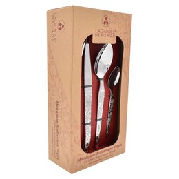 Laguiole HERITAGE Cutlery set 24 pieces engraved metal - Venetian style - shiny and satin stainless steel - Chic baroque style - Cutlery for lunch or dinner