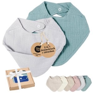 Musselin-Lätzchen-Set in Grau und Mint