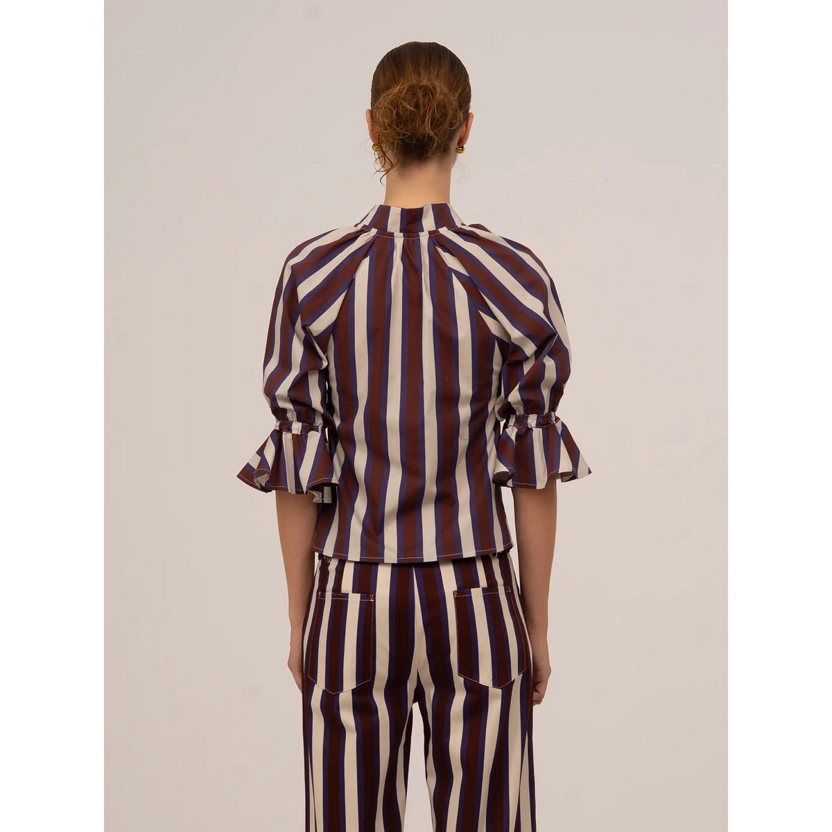 Frostbite gestreepte bordeaux en blauwe blouse