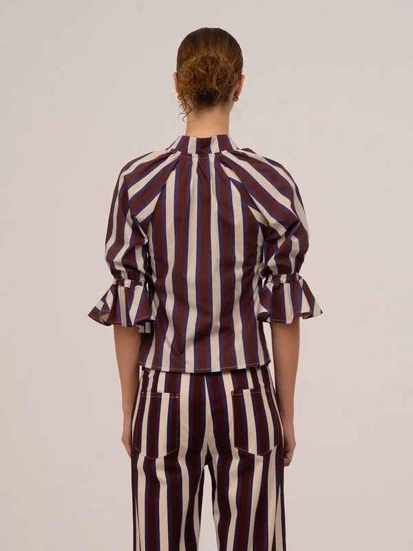 Frostbite gestreepte bordeaux en blauwe blouse