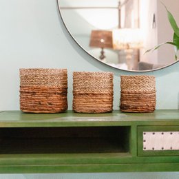 Kleine zeegrasmand BHINNEKA (tweekleurig) | Plantenmand | Kleine opbergmand | Geweven Boho-mand | Plantenbak | Decoratieve mand | Ronde bloemenmand