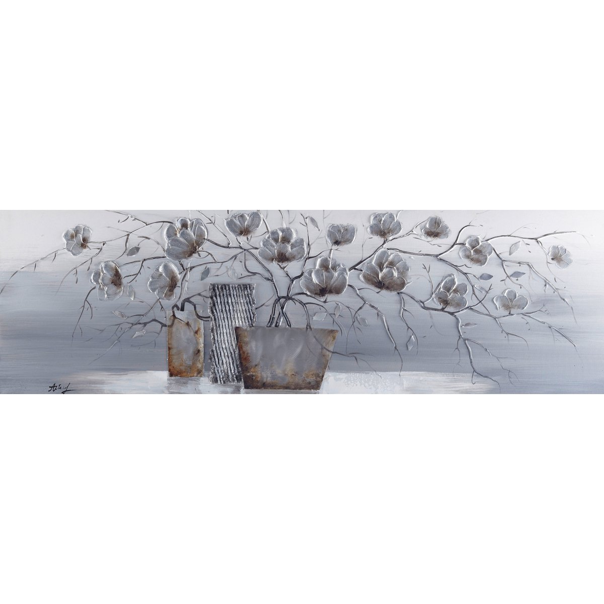 Pintura al óleo hecha a mano JARRÓN DE FLORES 40x120 cm decoración de arte mural moderno