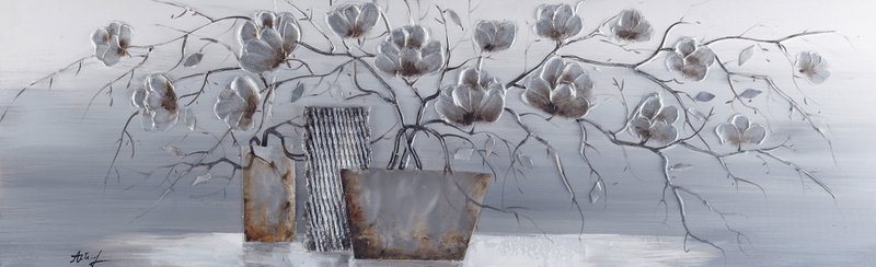 Pintura al óleo hecha a mano JARRÓN DE FLORES 40x120 cm decoración de arte mural moderno