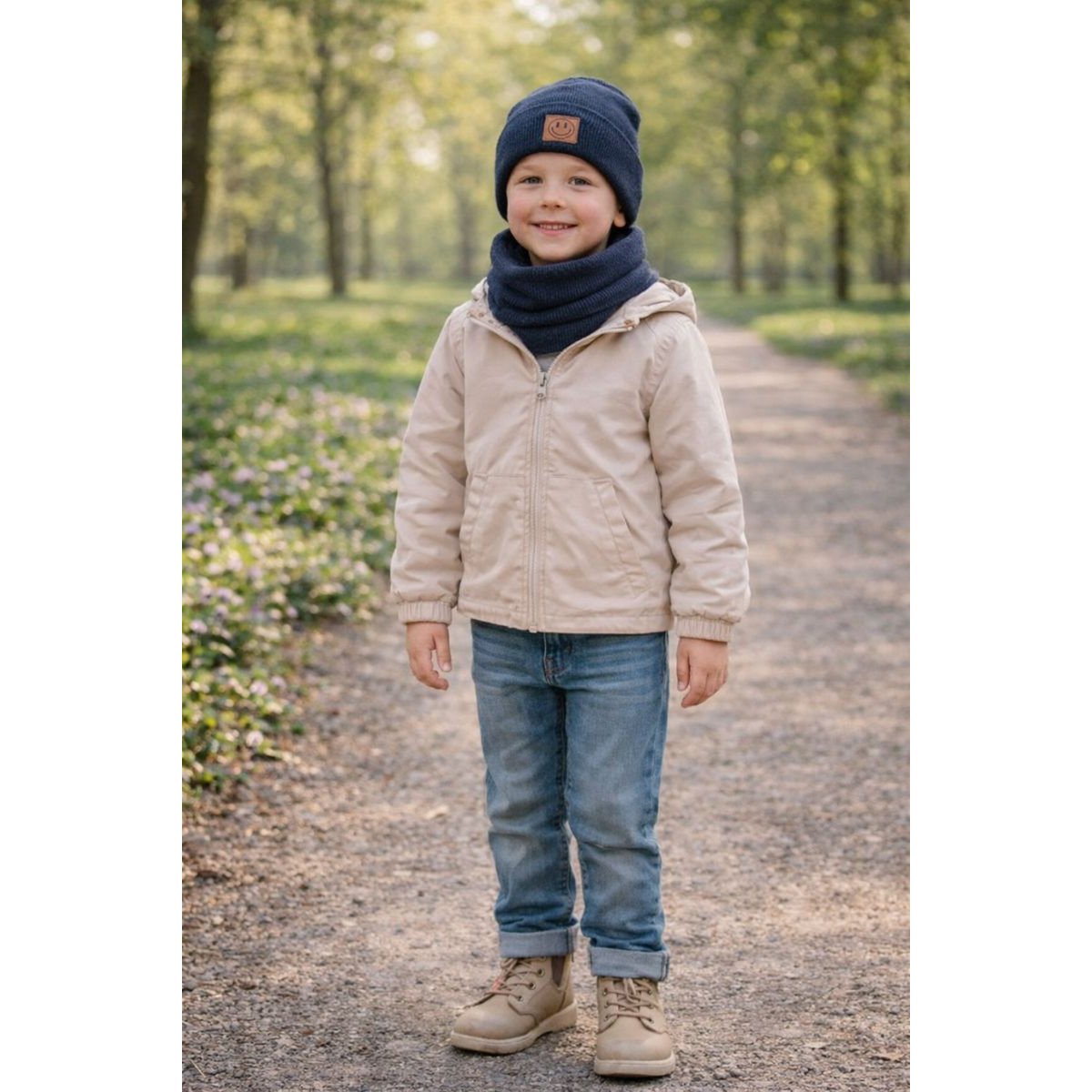Conjunto de gorro y bufanda SMILE - Algodón - Azul marino