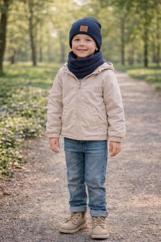 Conjunto de gorro y bufanda SMILE - Algodón - Azul marino
