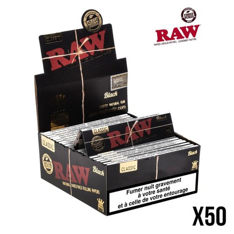 Rolling paper, 50 pcs, King Size, Black, RAW
