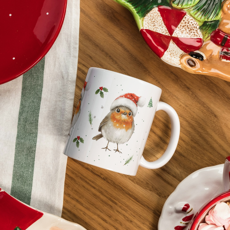 Prachtige kerstmok met schattig vogeltje - Robin Kerstmok