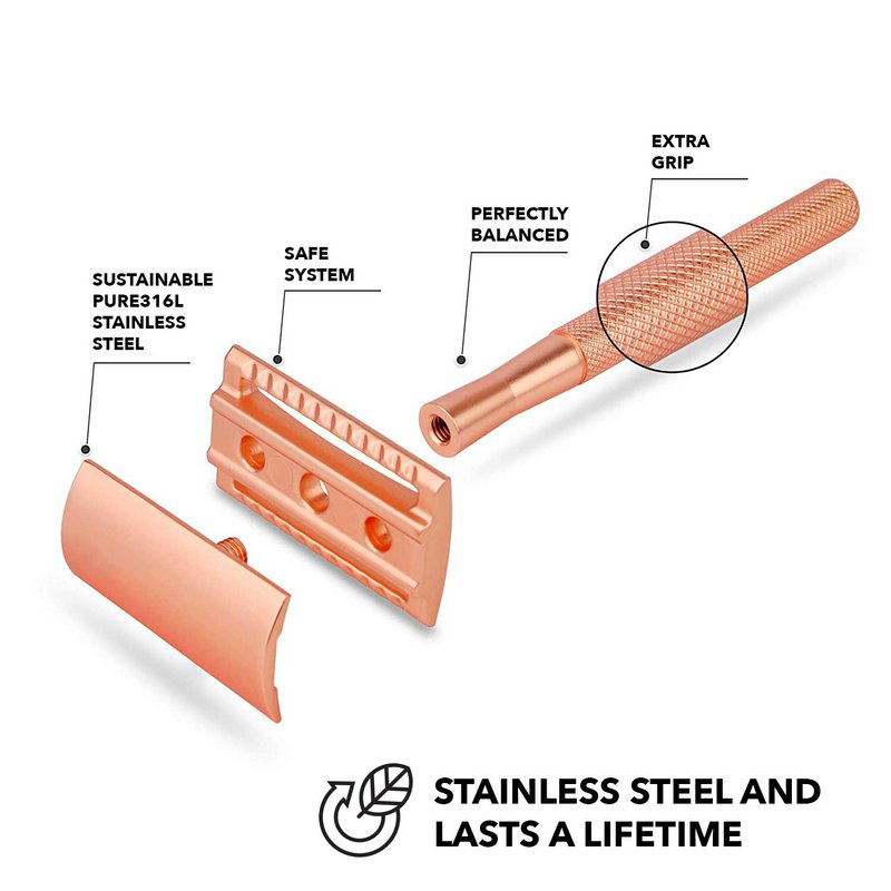 Safety Razor Rose Gold + 20x Blades for Women Stainless Steel
