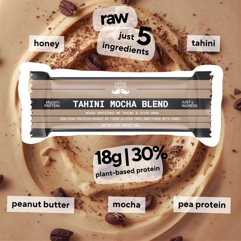Tahini Mocha Blend Premium Raw Gluten Free Protein Bar 30% - MyGreektaste - 60gr