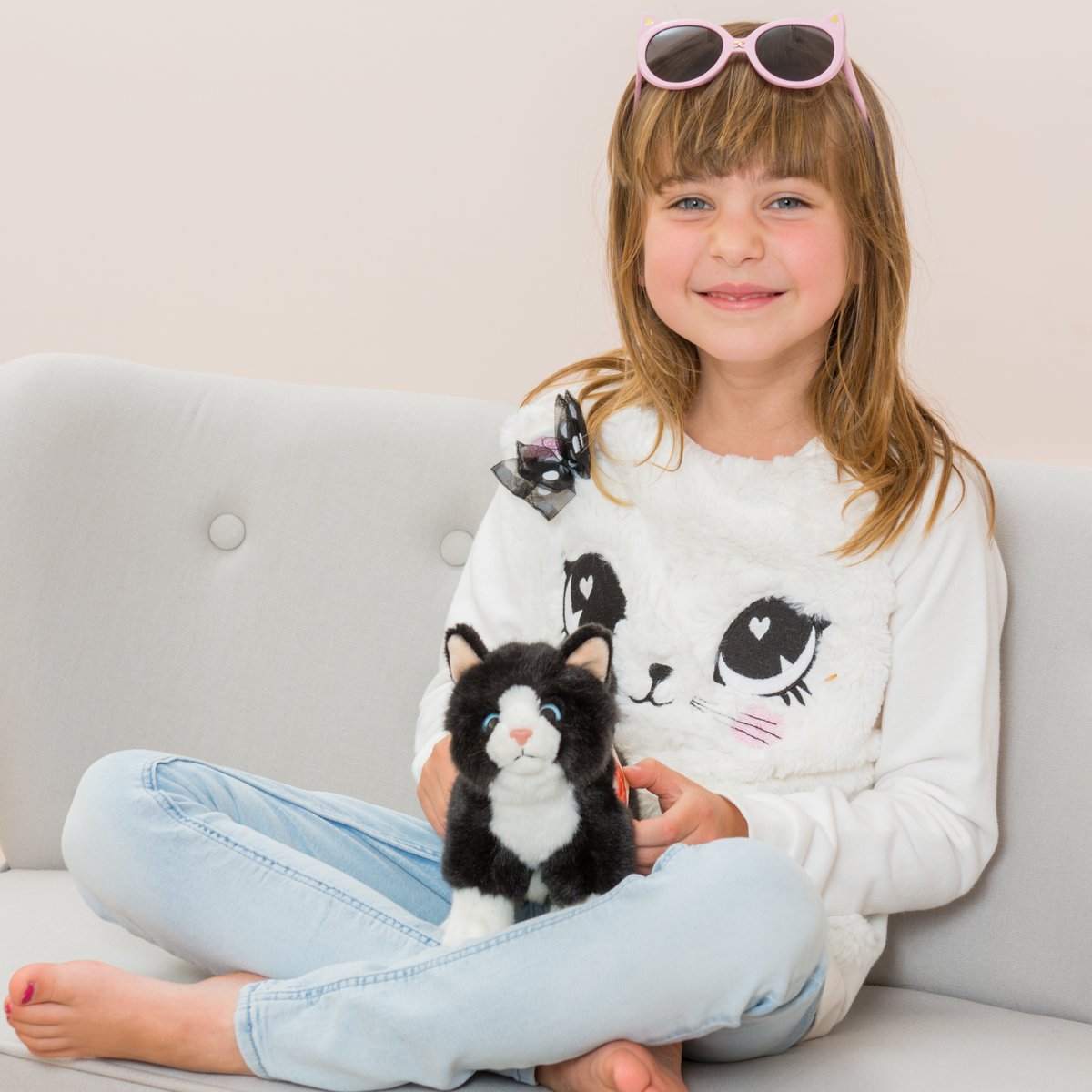 Gato de pie negro/blanco 20 cm - peluche - peluche