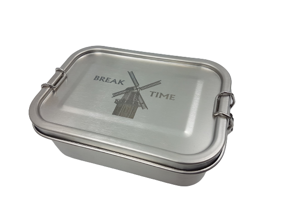 Lunchbox "Piet", lunchbox, RVS, strak, 800ml, motief pauzetijd
