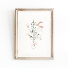 Errötende Frühlingsblumen mit Bug, rosa Wildblumenplakat, Wildblumen -Bouquet -Druck, Blumendruck, botanisches Plakat, Blumenplakat, Blumendruck, Wildblumenplakat, Blumen -Kindergarten -Plakat, Pfirsichblumen