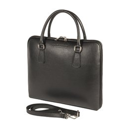 RB1019A | Maletín de negocios unisex en piel auténtica Made in Italy con bandolera extraíble. Fijaciones con mosquetones de metal níquel brillante - Color negro - Dimensiones: 37 x 29 x 6,5 cm