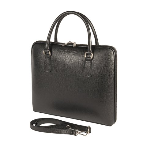 RB1019A | Unisex-Business-Aktentasche aus echtem Leder, hergestellt in Italien, mit abnehmbarem Schultergurt. Befestigungen mit Karabinerhaken aus glänzendem Nickelmetall – Farbe Schwarz – Maße: 37 x 29 x 6,5 cm