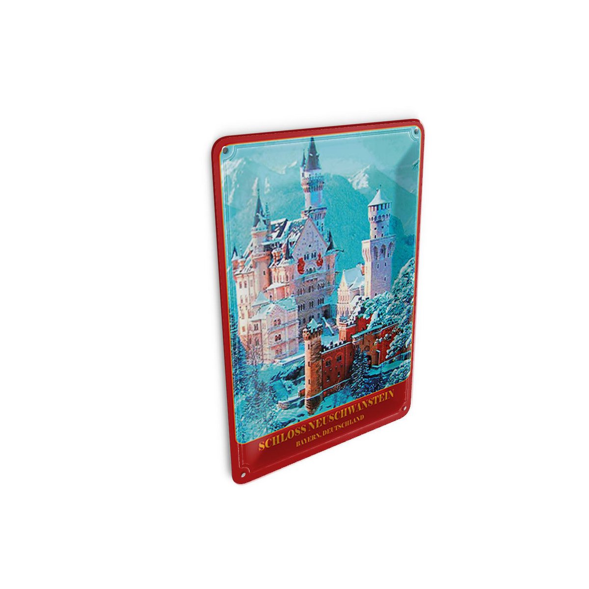 Tin postcard travel 10x14 cm Neuschwanstein Castle Bavaria Germany sign
