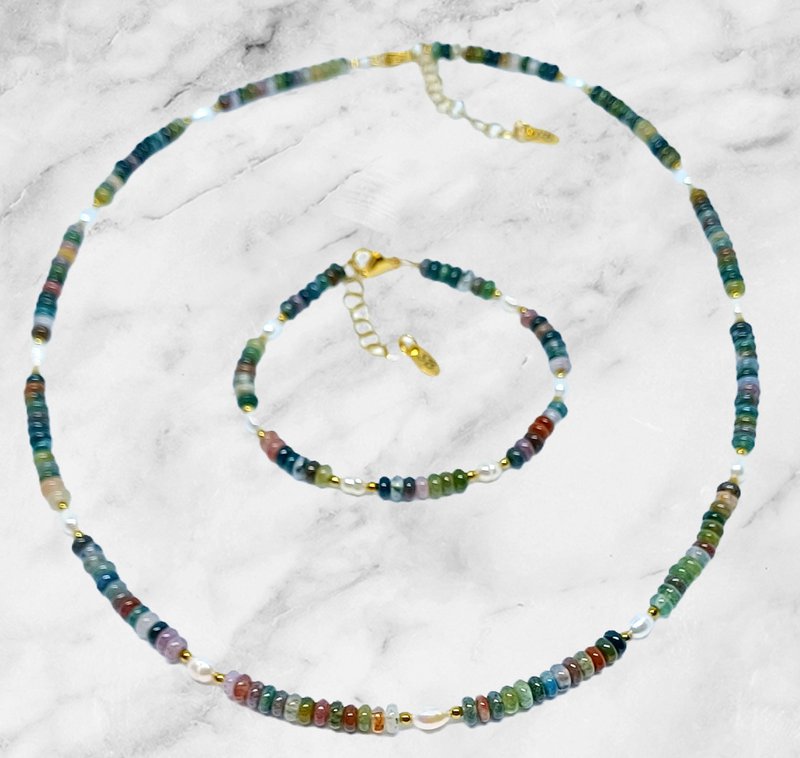 Ketting edelsteen rondel met zoetwaterparels