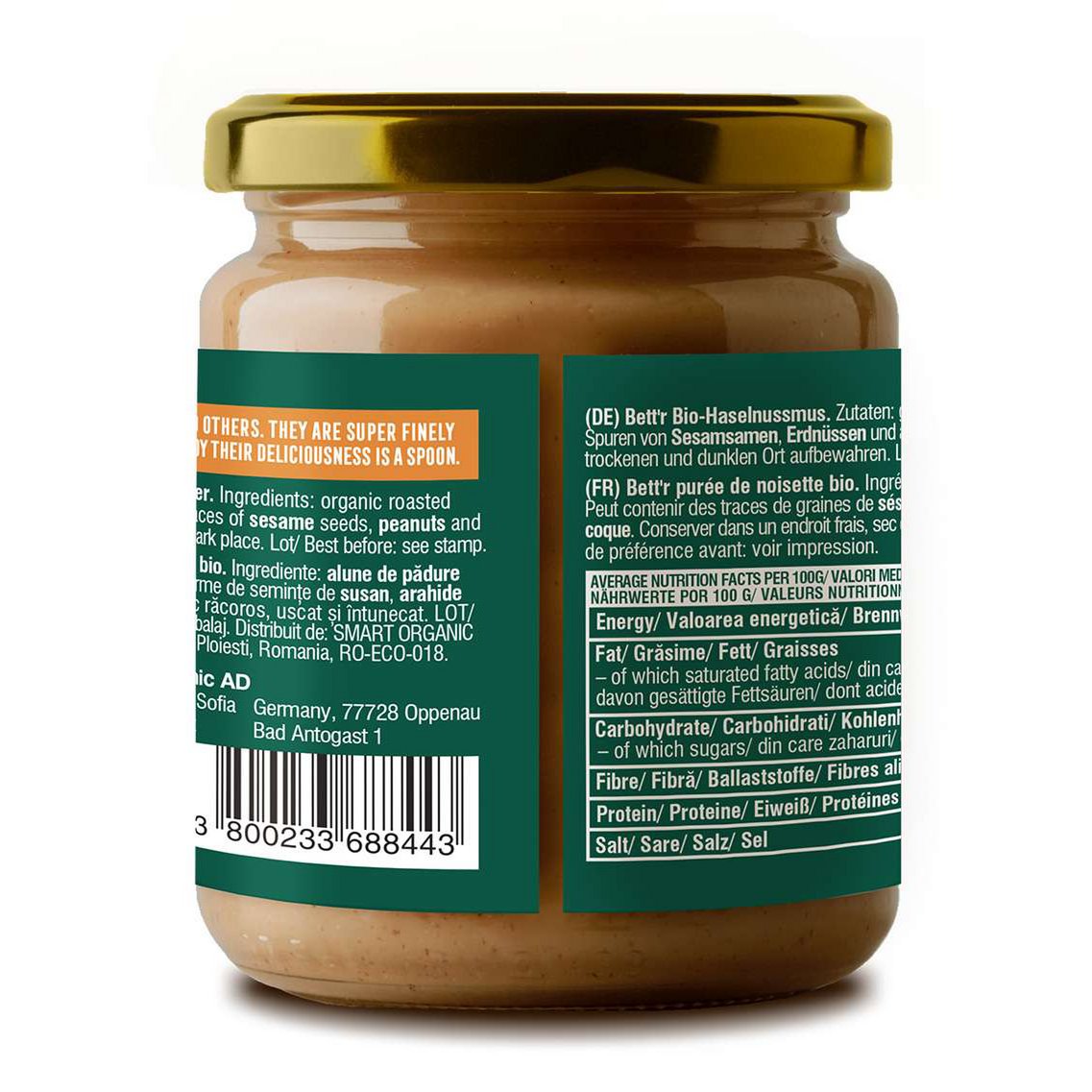 Hazelnut Butter, organic, Bett'r, 250g