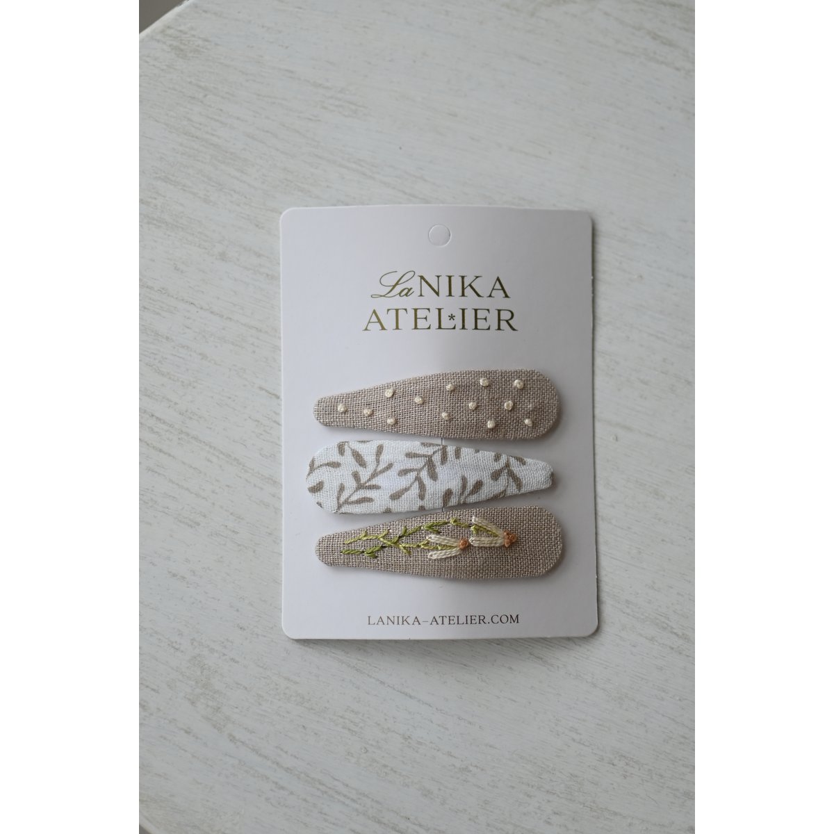 Hårspænder beige blomst + prikker + grene