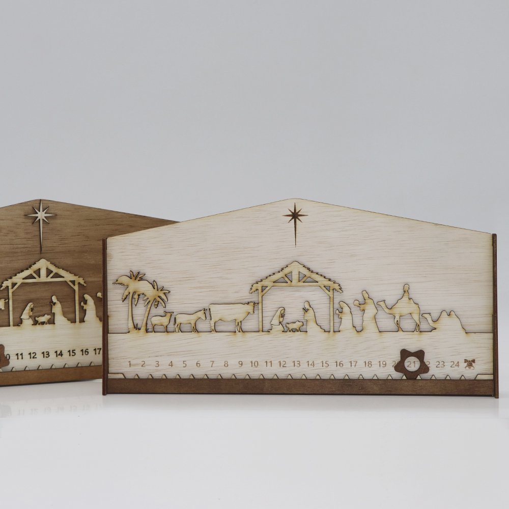 Design Advent Calendar Nativity Scene – four-layer Natural Wood with Star of Bethlehem | Atmospheric Christmas decoration