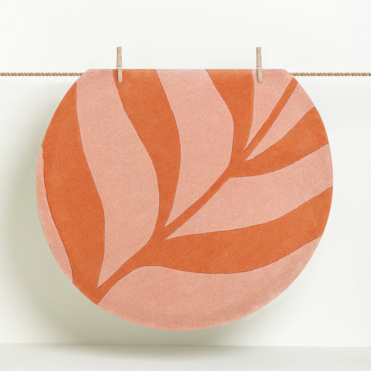 Tapis en laine rond 120 cm Feuille Corail