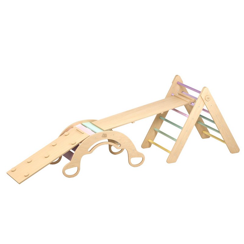 Großes Set - Pikler Dreieck + 2 Rutschen/Kletterleitern + Balancewippe