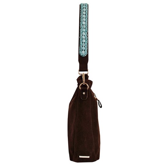 BOHO IBIZA BAG - Aquamarine shoulder strap (70cm) + Suede bag (Cocoa)