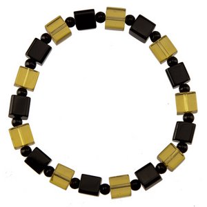 Bracelet glass, cube, yellow-black