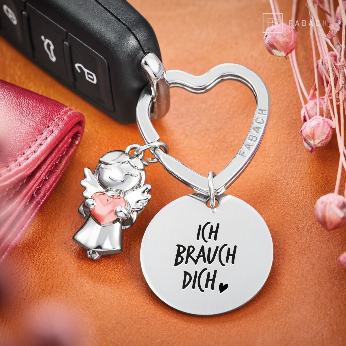 "I love you" guardian angel keychain - guardian angel star with heart and engraved plate with a loving message