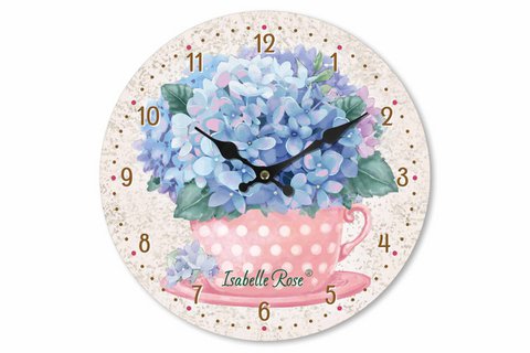 Holzuhr Tasse Blumen 29 cm Isabelle Rose