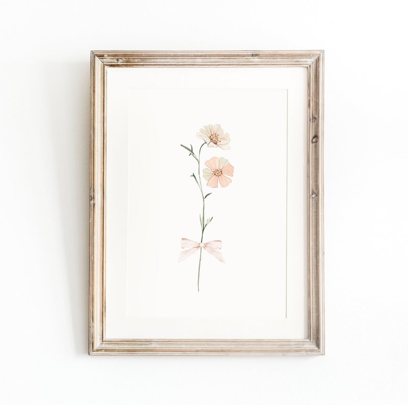 Flores de primavera de rubor con arco, póster de flores silvestres rosadas, estampado de ramo de flores silvestres, huella de guardería floral, póster botánico, póster de flores, huella de vivero floral, póster de flores silvestres, póster de vivero 