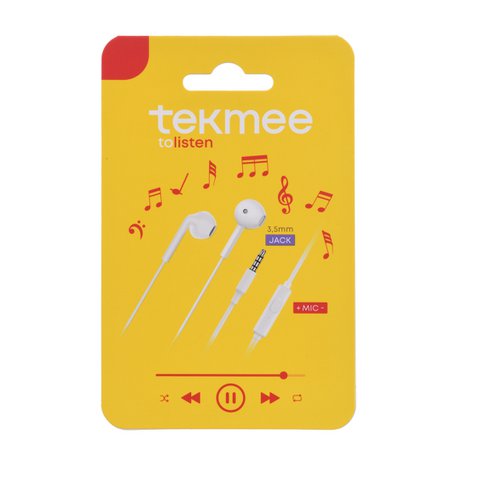 Stereo-oortelefoon met 3,5 mm jackplug en microfoon Tekmee – Wit