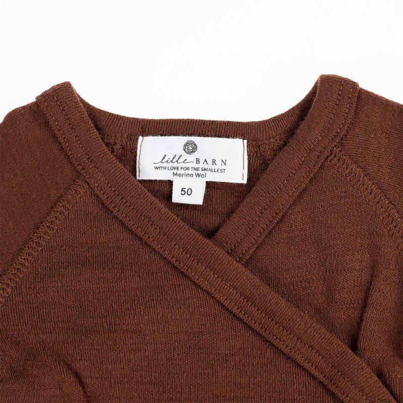 Tutina avvolgente in lana a maniche corte - Lana merino - Fondente al cioccolato