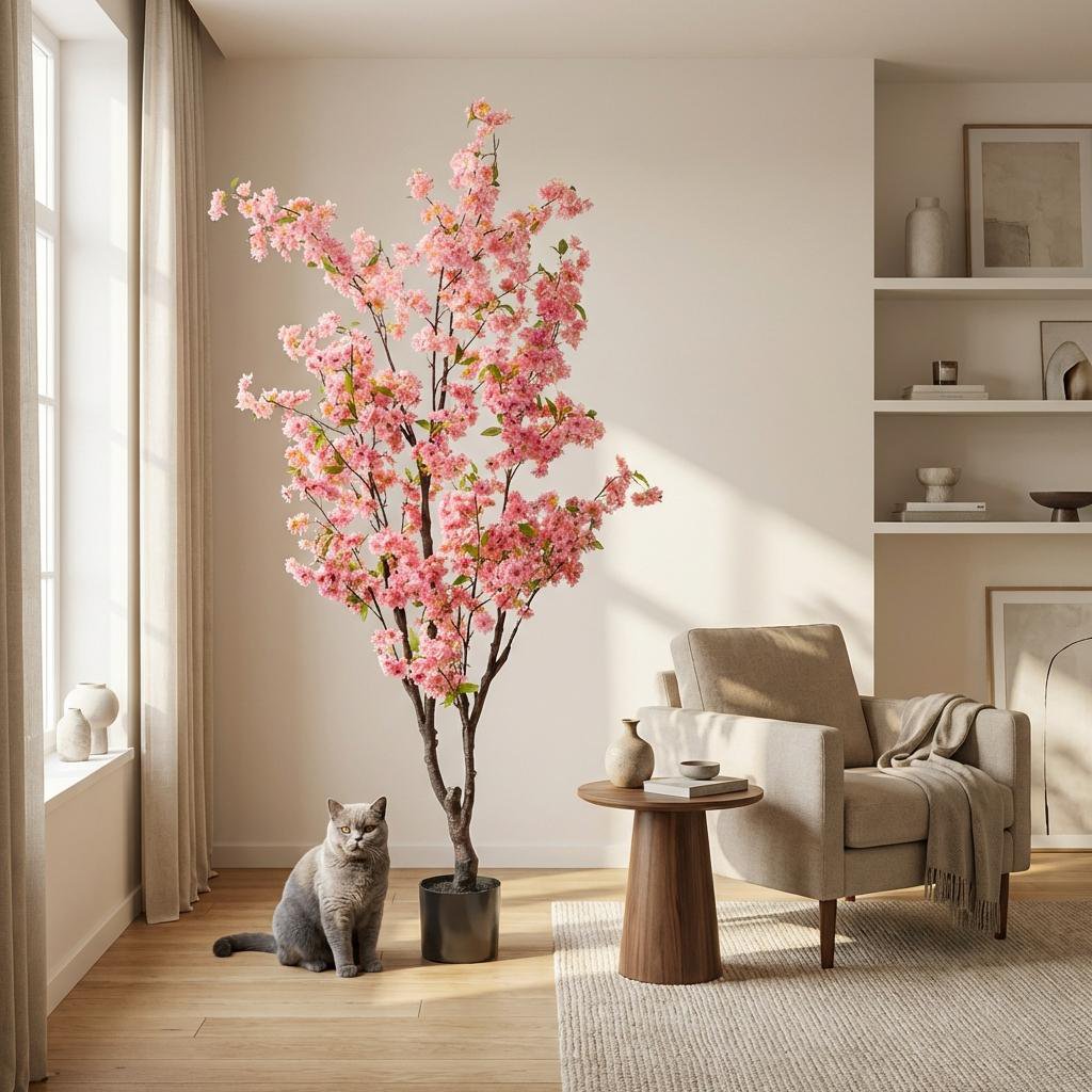 Plante artificielle - Prunus - Fleur de cerisier - Rose - 175cm