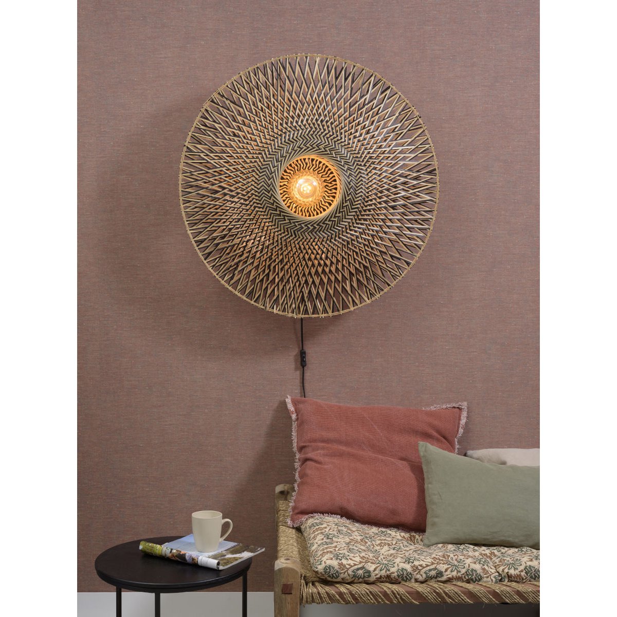 Wandlamp Bali 87cm zw./nat., L