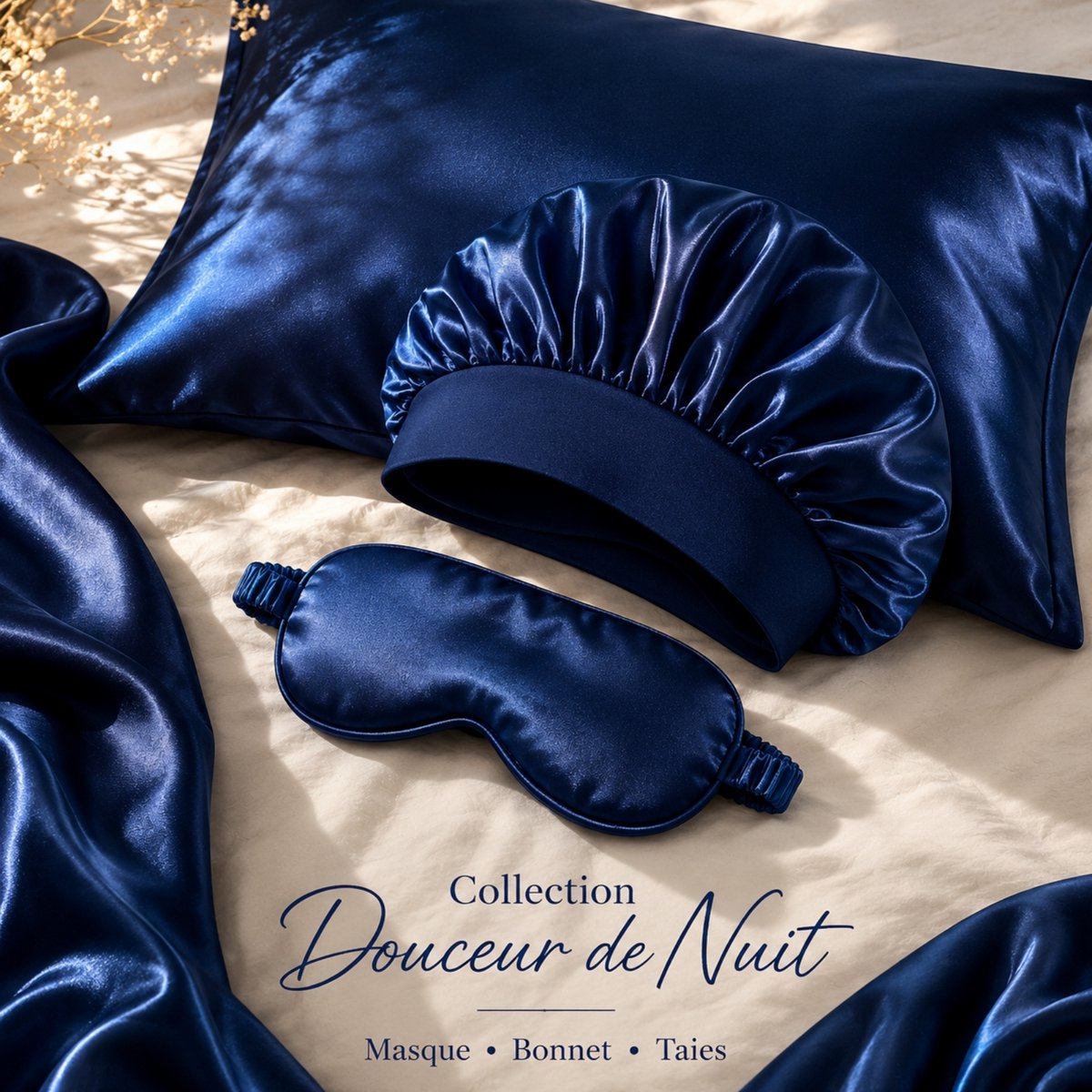 Pair of Midnight Blue Silk Effect Satin Pillowcases