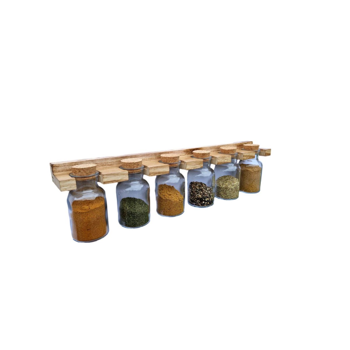 Schutzit - Porte-épices suspendu - Avec 6 pots - Porte-épices en bois - Support de cuisine
