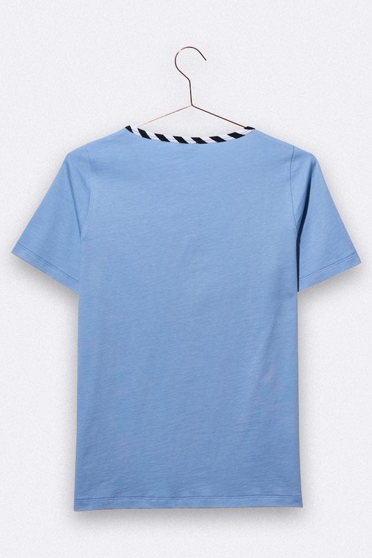 Balthasar t-shirt in lavendelblauw met gestreepte bies voor dames