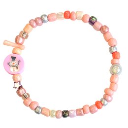 Colorful beaded bracelet with snowman charm, suitable for children aged 3-12 years.