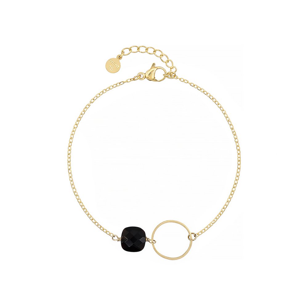 Chain Bracelet with Ring - Black Obsidian
