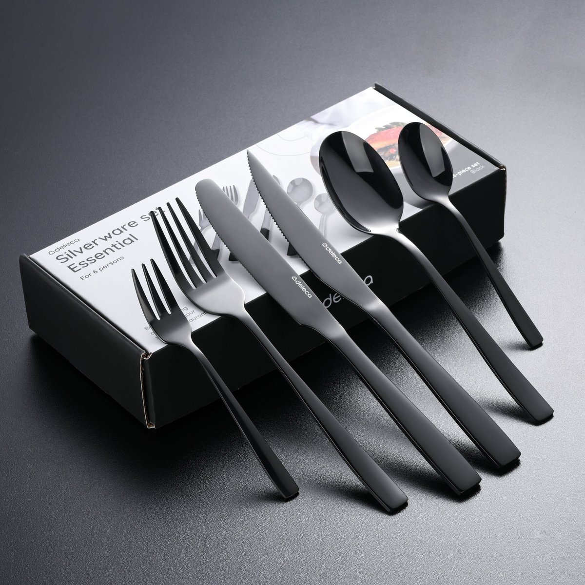 Besteckset Essential - 6 Personen / Schwarzer 18.0 Edelstahl