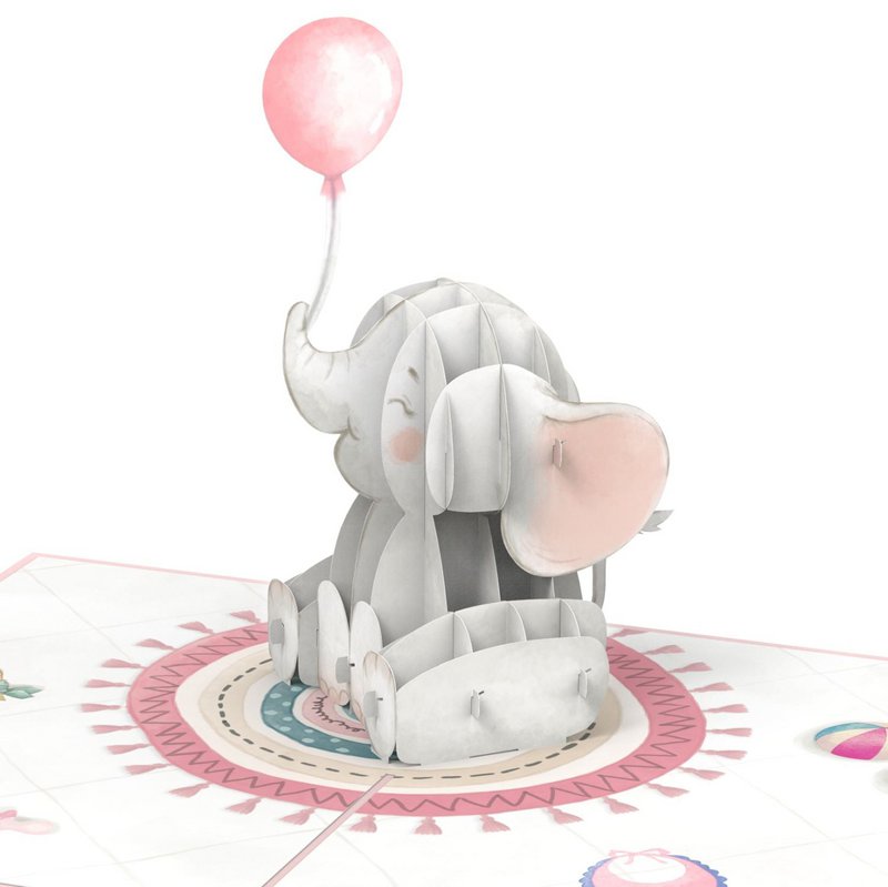 Baby elefant (lyserød) pop-up kort