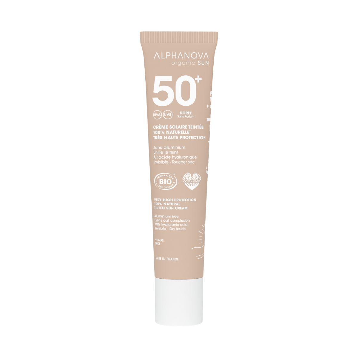 Alphanova Organic Sun - Crème Solaire Teintée Dorée SPF50+ 100% Naturelle & Bio - 40 ml