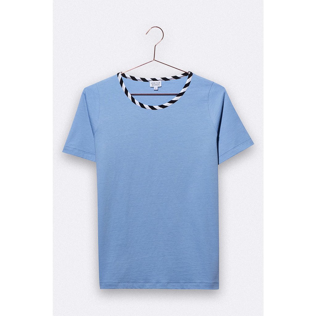 Balthasar t-shirt in lavendelblauw met gestreepte bies voor dames