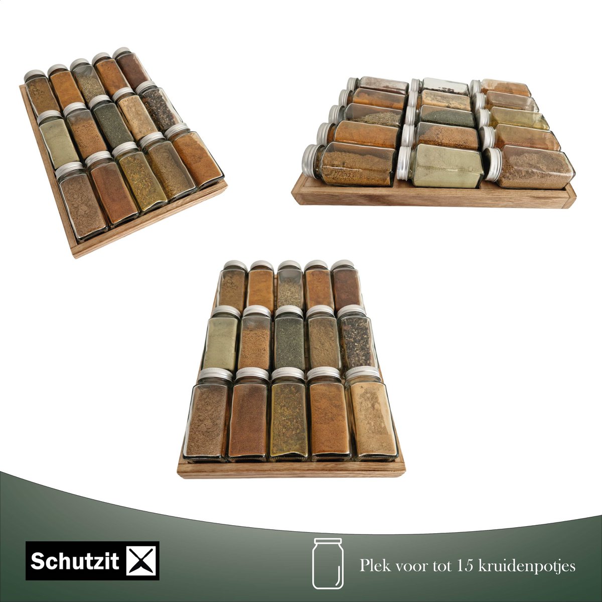 Schutzit - Szuflada na przyprawy - Drewno - Organizer szuflady - Stojak na przyprawy Szuflada kuchenna - 3 warstwy