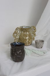 Vaso in ceramica verde unico fatto a mano