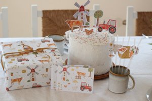 Großes Partyset "Bauernhof" | Party Deko Set Kindergeburtstag Mottoparty Cake topper Girlande Einladungen Geschenkpapier | HERZ und PAPIER