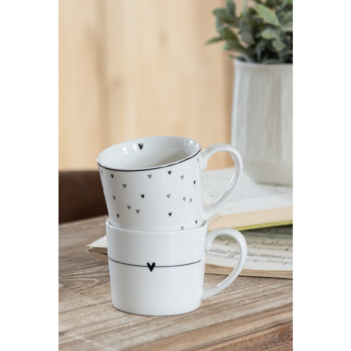 Mok 275 ml Wit Keramiek Hartjes Drinkbeker